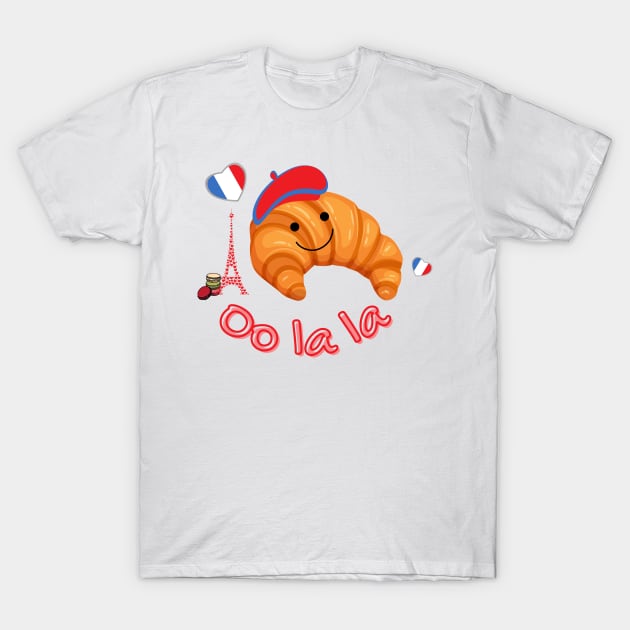 Cute French Kawaii Croissant Oo La La T-Shirt by Once Upon a Find Couture 